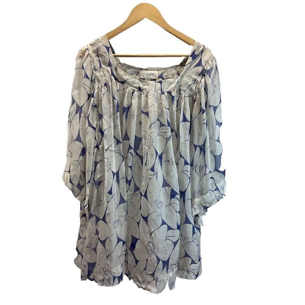 Designer Jill Stuart Silk kimono sleeve sheer floral top‎ oversized size S/ P